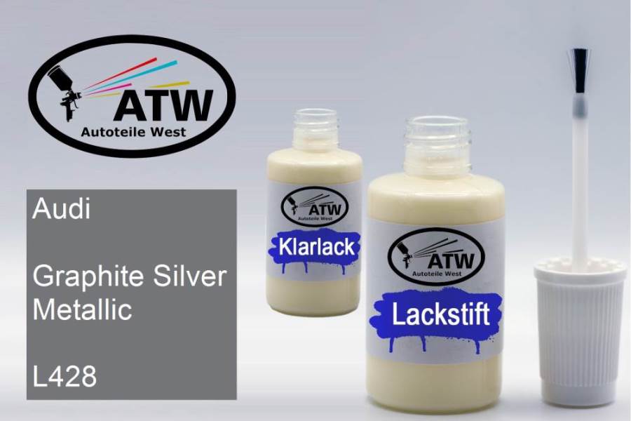 Audi, Graphite Silver Metallic, L428: 20ml Lackstift + 20ml Klarlack - Set, von ATW Autoteile West.